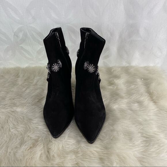 Schutz Teia Embellished Harness Suede Black Ankle Boots Size 6.5 - Picture 10 of 16